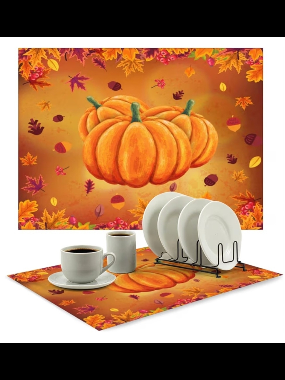 Autumn Pumpkin Absorbent Rubber Dish Dying Mat Fall Design Fall Thanksgiving